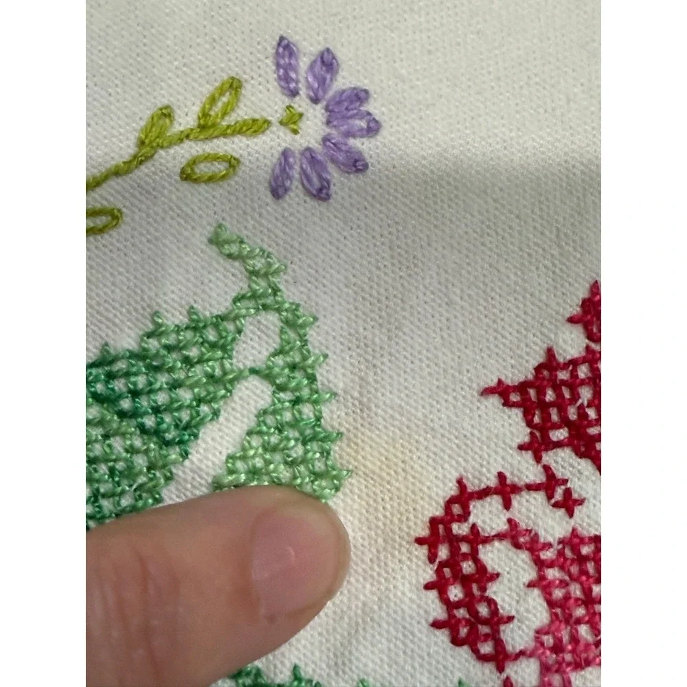 Vintage Cross Stitch Tea Towel Floral Bible Scripture Linen‎ Farmhouse